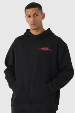 Store boohooMAN Oversized Disney Cars License Print Hoodie black