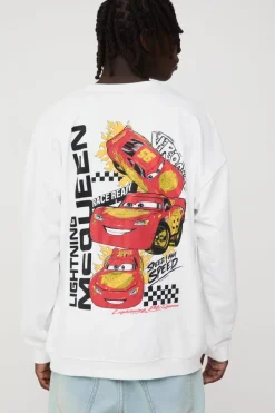 Best boohooMAN Oversized Disney Cars License Print Sweatshirt white