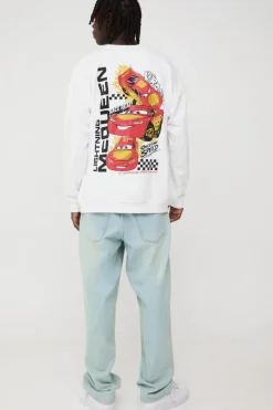 Best boohooMAN Oversized Disney Cars License Print Sweatshirt white
