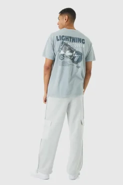 New boohooMAN Oversized Disney Cars Wash License Print T-Shirt light grey