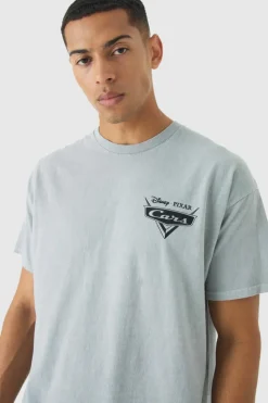 New boohooMAN Oversized Disney Cars Wash License Print T-Shirt light grey