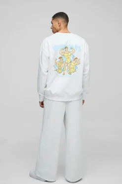 Store boohooMAN Oversized Disney Hercules License Print Sweatshirt white