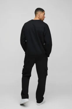 Sale boohooMAN Oversized Disney Lilo and Stitch License Print Sweatshirt black