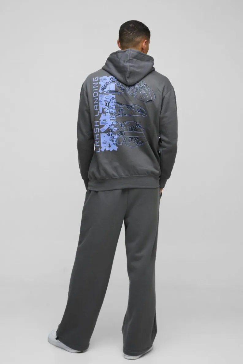 Shop boohooMAN Oversized Disney Lilo and Stitch License Print Hoodie charcoal