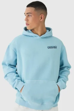 Online boohooMAN Oversized Disney Lilo and Stitch Wash License Hoodie blue