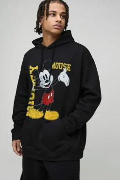 Store boohooMAN Oversized Disney Mickey Mouse License Print Hoodie black