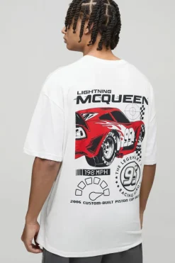 Online boohooMAN Oversized Disney Pixar Cars License T-Shirt white