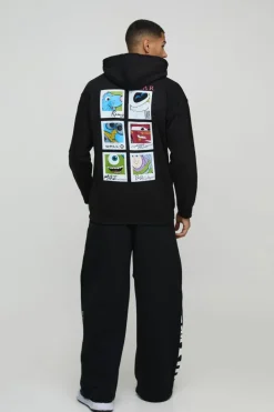 Hot boohooMAN Oversized Disney Pixar Multi Character License Print Hoodie black