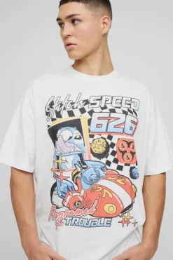 Hot boohooMAN Oversized Disney Stitch Varsity License Print T-Shirt white
