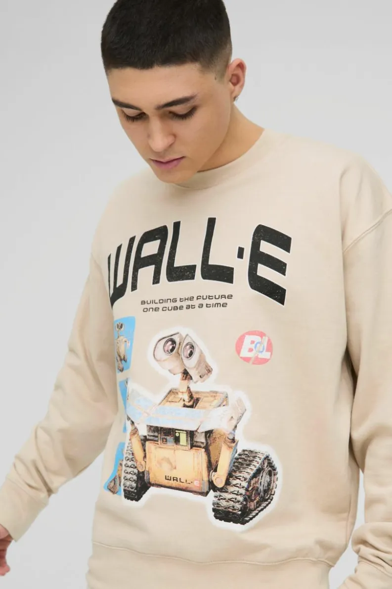 Online boohooMAN Oversized Disney Wall-E License Print Sweatshirt stone
