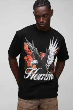 Best Sale boohooMAN Oversized Distressed Graphic T-Shirt With Woven Label black
