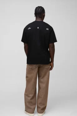 Best Sale boohooMAN Oversized Distressed Graphic T-Shirt With Woven Label black