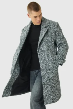 Outlet boohooMAN Oversized Double Breasted Boucle Overcoat In grey