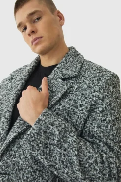 Outlet boohooMAN Oversized Double Breasted Boucle Overcoat In grey