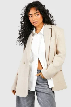 Flash Sale boohoo Oversized Double Breasted Wool Blazer oatmeal
