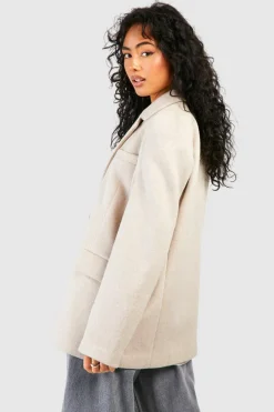 Flash Sale boohoo Oversized Double Breasted Wool Blazer oatmeal