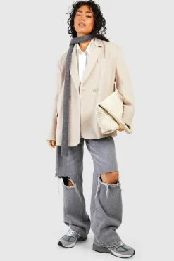 Flash Sale boohoo Oversized Double Breasted Wool Blazer oatmeal