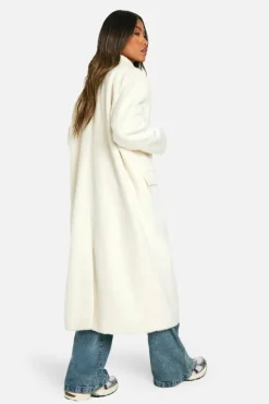 Hot boohoo Oversized Double Breasted Wool Look Coat cream