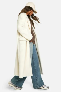 Hot boohoo Oversized Double Breasted Wool Look Coat cream