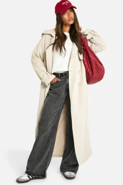 Cheap boohoo Oversized Double Breast Trench Coat stone