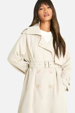 Cheap boohoo Oversized Double Breast Trench Coat stone