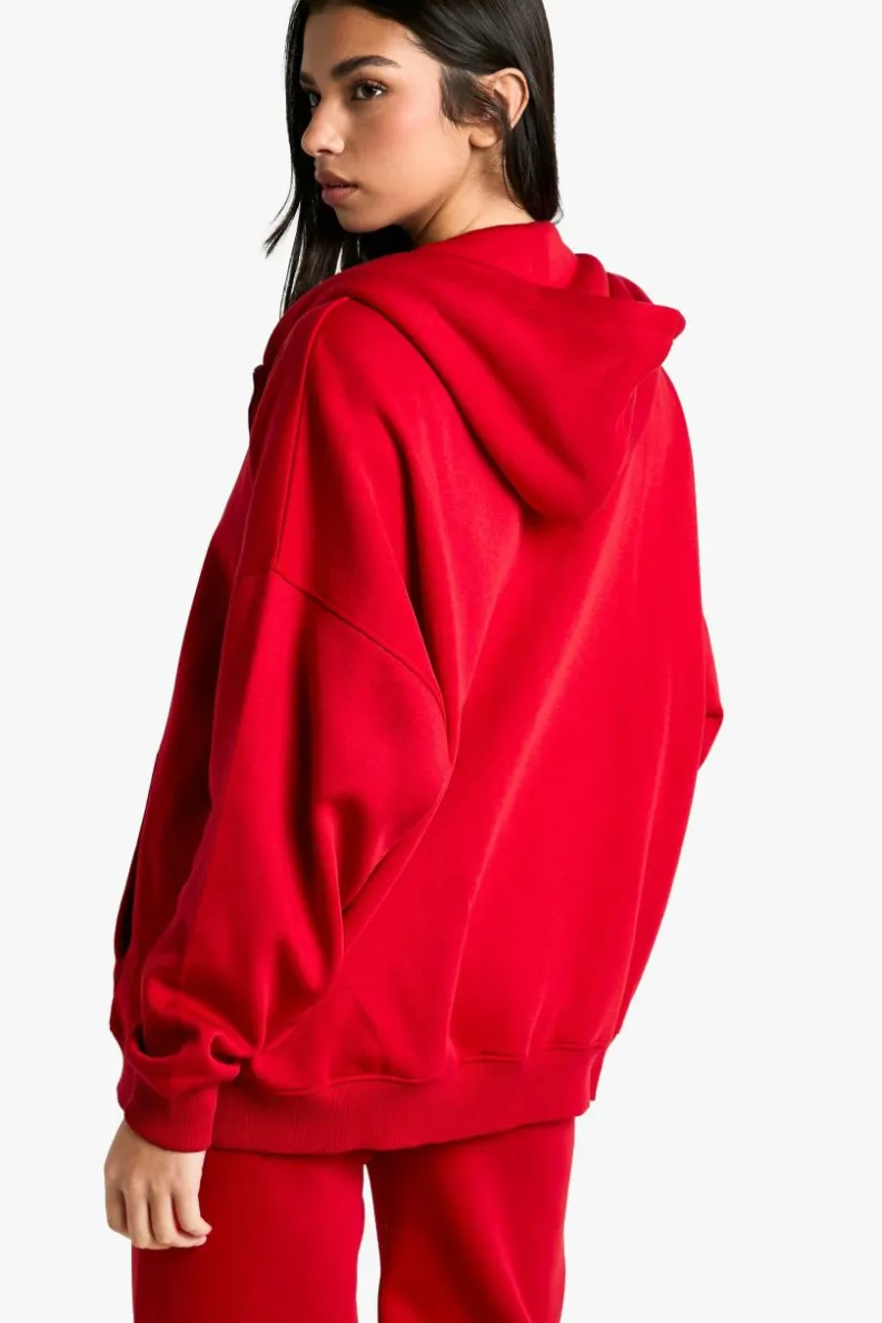 Store boohoo Oversized Double Zip Through Hoodie red