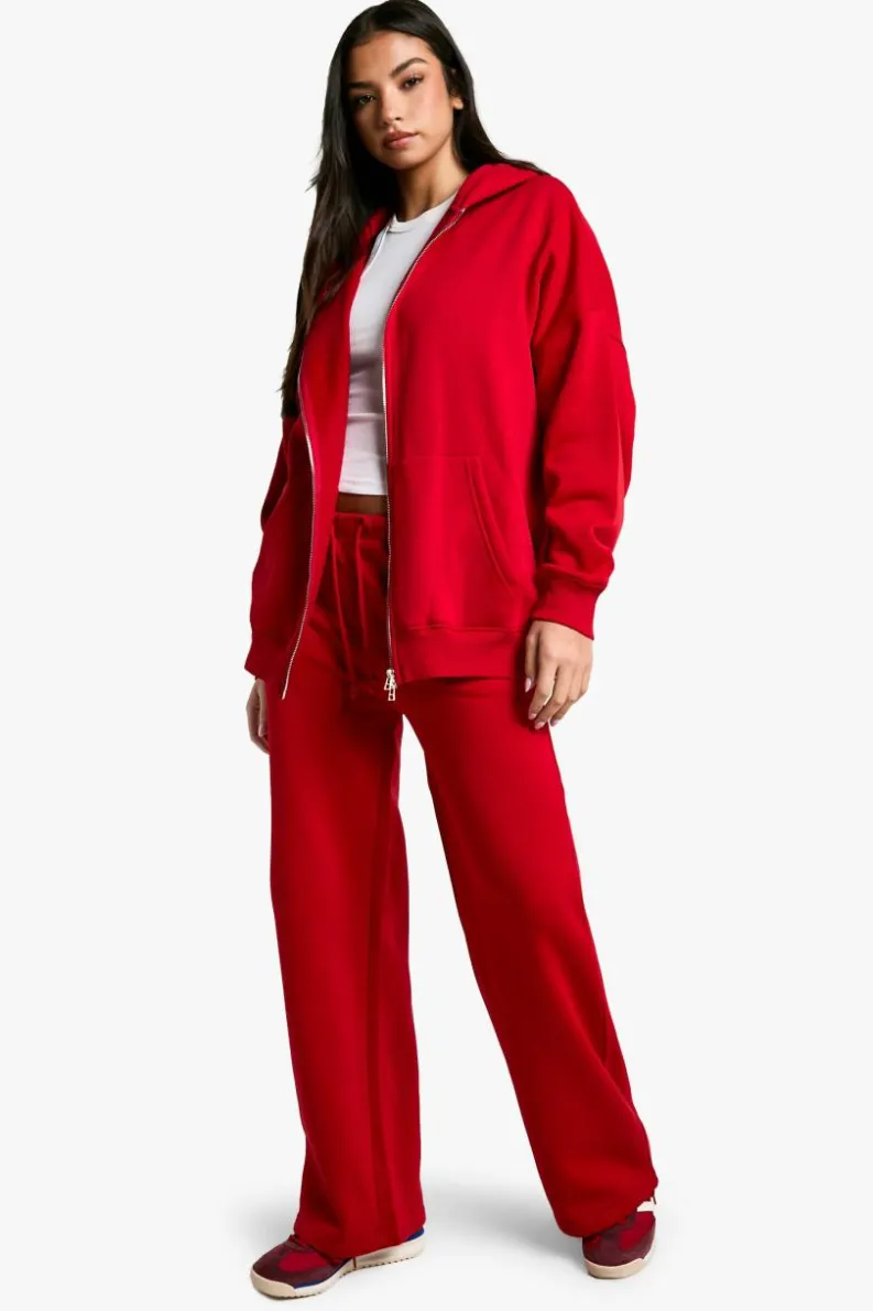 Store boohoo Oversized Double Zip Through Hoodie red