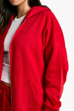 Store boohoo Oversized Double Zip Through Hoodie red