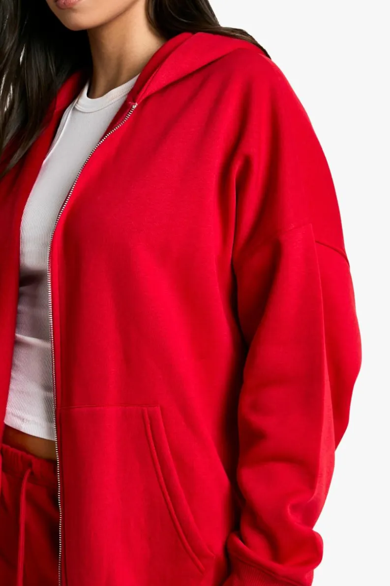 Store boohoo Oversized Double Zip Through Hoodie red