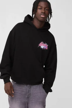 Store boohooMAN Oversized Dove MMXIII Graphic Hoodie black
