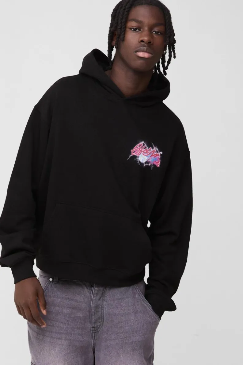 Store boohooMAN Oversized Dove MMXIII Graphic Hoodie black