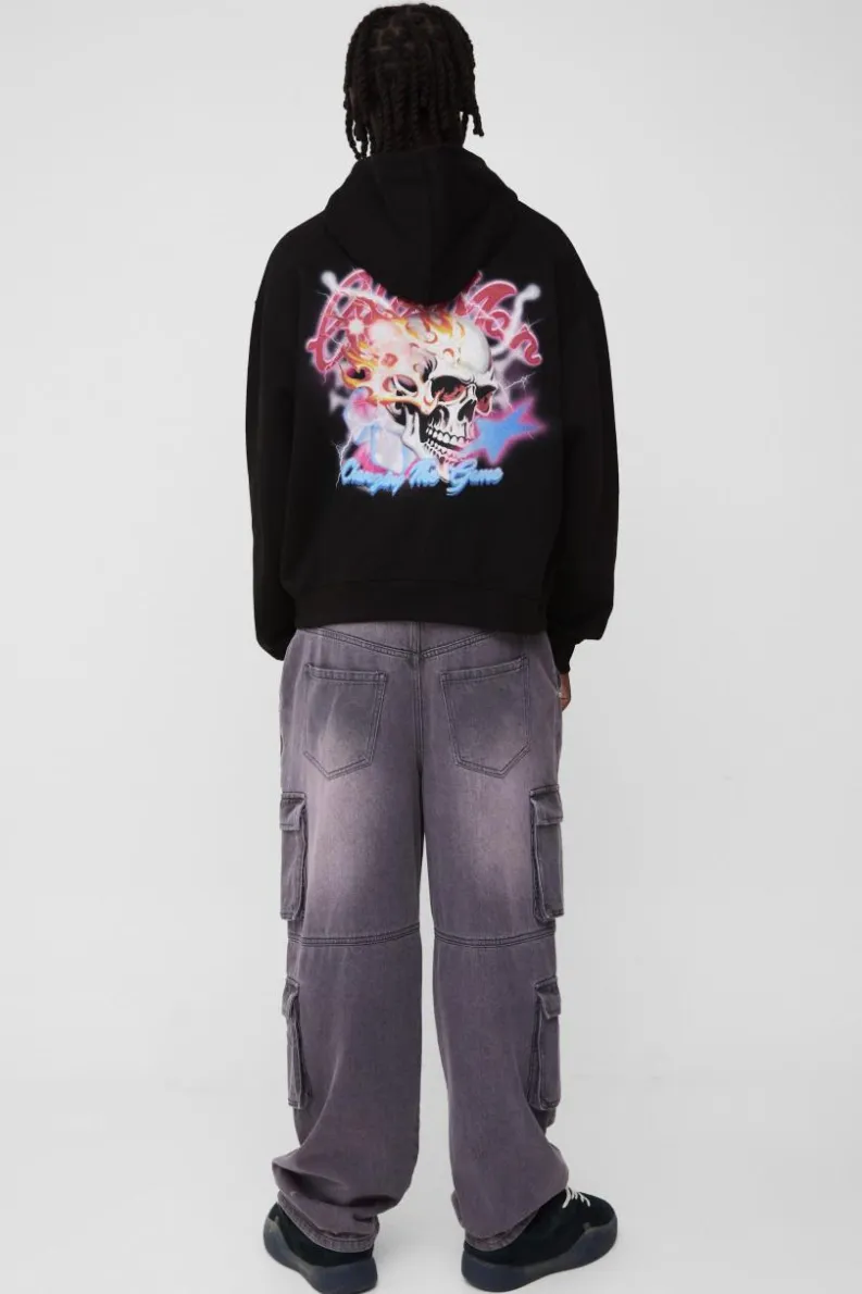 Store boohooMAN Oversized Dove MMXIII Graphic Hoodie black