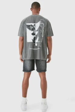 Cheap boohooMAN Oversized Dove Worldwide Back Print T-shirt charcoal