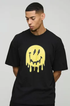 Sale boohooMAN Oversized Drip Face Graphic T-Shirt black