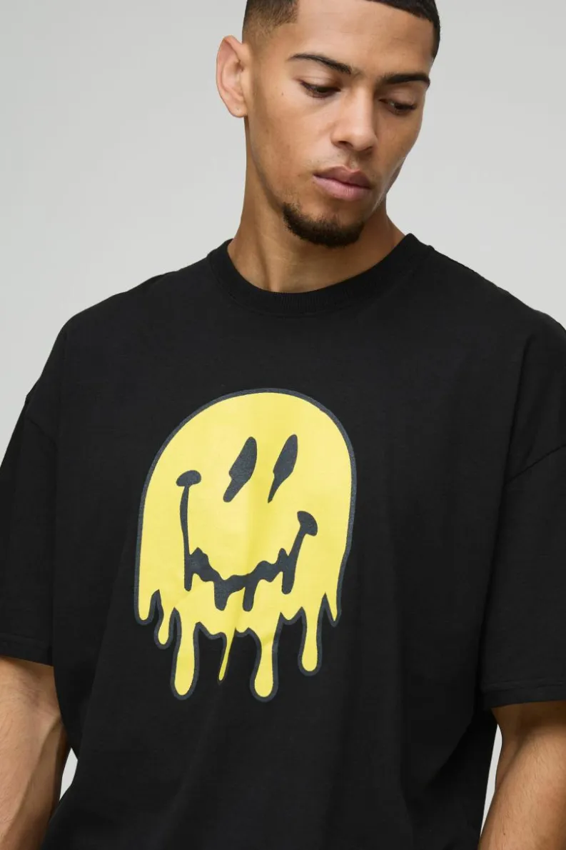 Sale boohooMAN Oversized Drip Face Graphic T-Shirt black