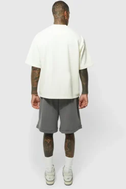 Cheap boohooMAN Oversized Drop Crotch Rib Hem Loopback Short charcoal