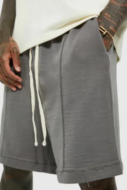 Cheap boohooMAN Oversized Drop Crotch Rib Hem Loopback Short charcoal