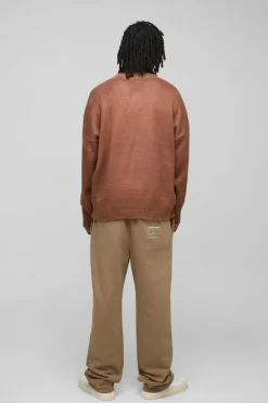 Best Sale boohooMAN Oversized Dropped Shoulder Fluffy V Neck Knit Jumper brown
