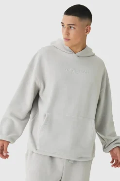 Clearance boohooMAN Oversized Dropped shoulder Polar fleece Hoodie taupe