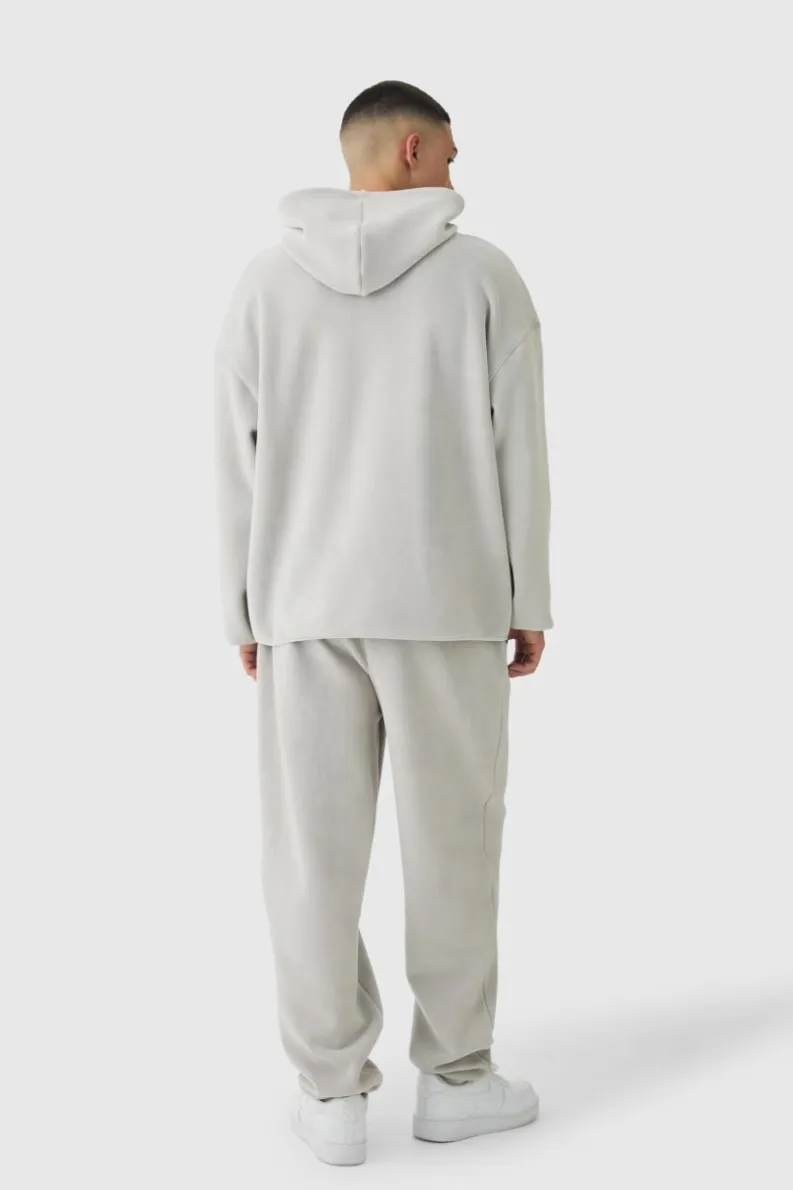 Clearance boohooMAN Oversized Dropped shoulder Polar fleece Hoodie taupe