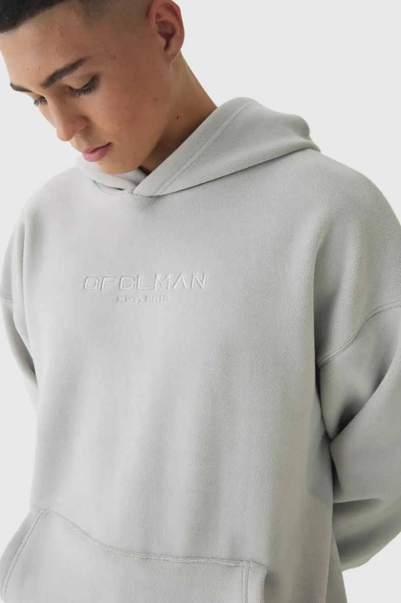 Clearance boohooMAN Oversized Dropped shoulder Polar fleece Hoodie taupe