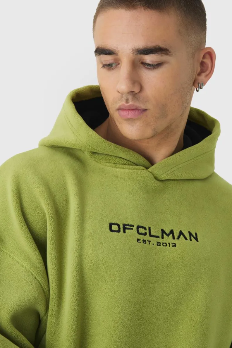 Discount boohooMAN Oversized Dropped shoulder Polar fleece Hoodie lime