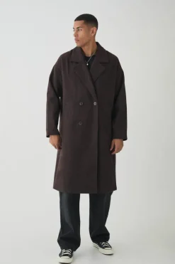 Cheap boohooMAN Oversized Drop Shoulder Herringbone Overcoat In brown