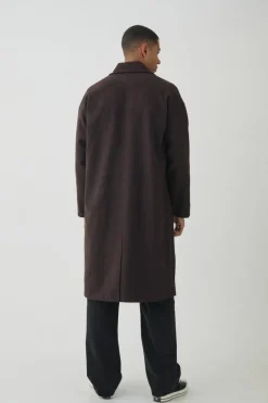 Cheap boohooMAN Oversized Drop Shoulder Herringbone Overcoat In brown