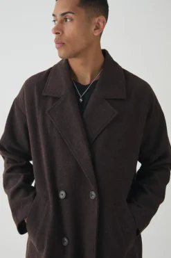 Cheap boohooMAN Oversized Drop Shoulder Herringbone Overcoat In brown