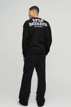 Clearance boohooMAN Oversized Drop Shoulder Skeleton Print Knitted Jumper black
