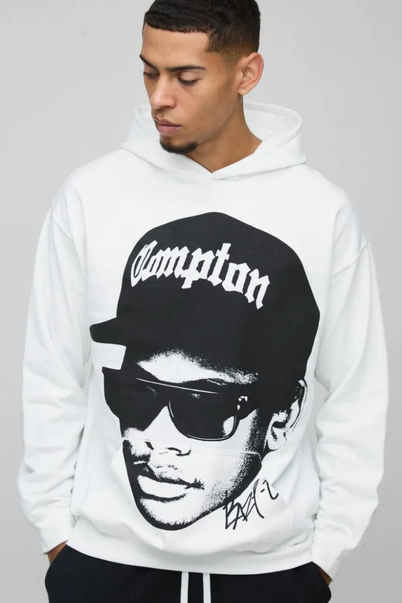 Online boohooMAN Oversized Eazy E Face License Print Hoodie white