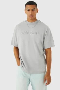 Online boohooMAN Oversized Embossed Detail T-shirt dove