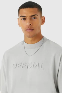 Online boohooMAN Oversized Embossed Detail T-shirt dove