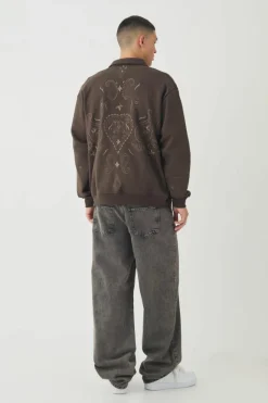 Flash Sale boohooMAN Oversized Embroidered Paisley Harrington Jacket brown